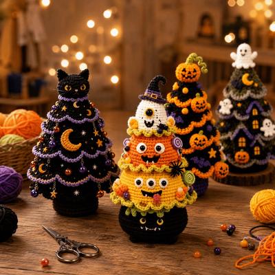 Forma Albero di Natale Halloween Uncinetto Kit Fai da Te Amichevole per Principianti Materiale per Lavorare a Maglia Natale