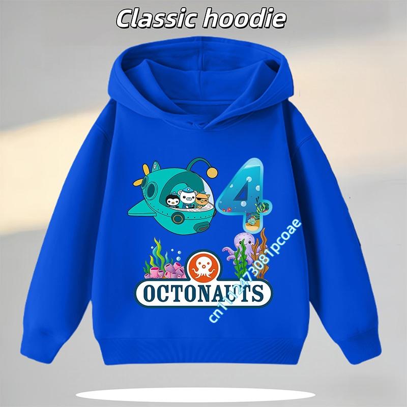 Octonauts 1-8 Yaş Kapüşonlu Sweatshirt Erkek Çocuklar İçin, Dijital Çizgi Film Baskılı Kız Çocuk Günlük Üst, Sonbahar/Kış Uzun Kollu
