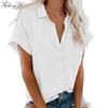 Lapel Short Sleeve Women Shirt Pure Color Simple Loose Shirt Ladies Clothing