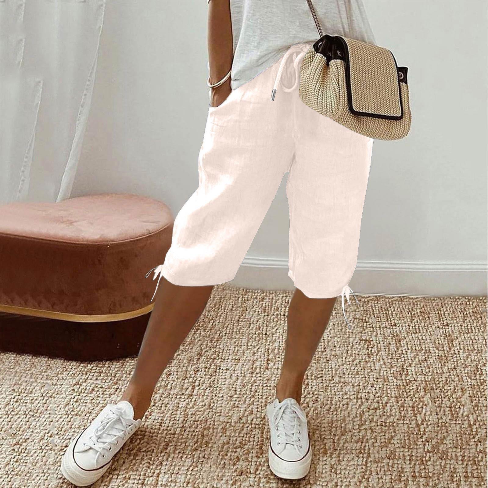 

Женские повседневные брюки с эластичным шнурком и карманами, повседневные брюки с пятью брюками на шнуровке XXL бежевый