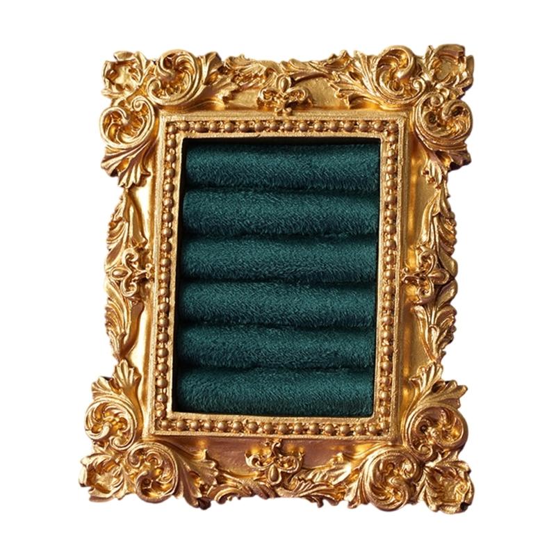 Portable Resin Rings Earring With Flannel Base Stylish Decoration For Vanity Dresser Or Gift