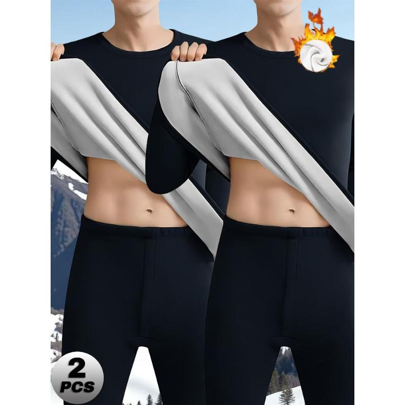 

2PS Fleece-Lined Dralon Thermal Set, Thickened Cold-Resistant, Skin-Friendly Fitted Loungewear XXL