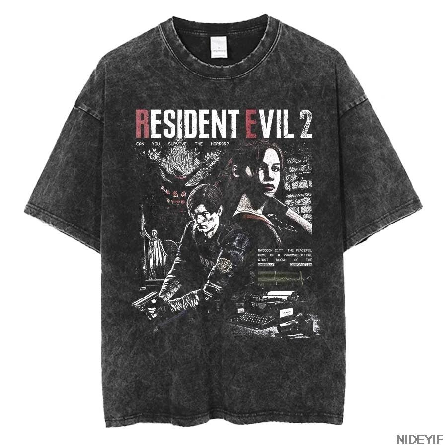 

Футболка оверсайз Leon Kennedy из Resident Evil Biohazard 1990-х годов, 100% хлопок, винтажная стирка, для мужчин и женщин L