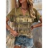 Summer new ethnic style full printed V-neck roll-sleeve fashion casual large size women's short-sleeved T-shirt