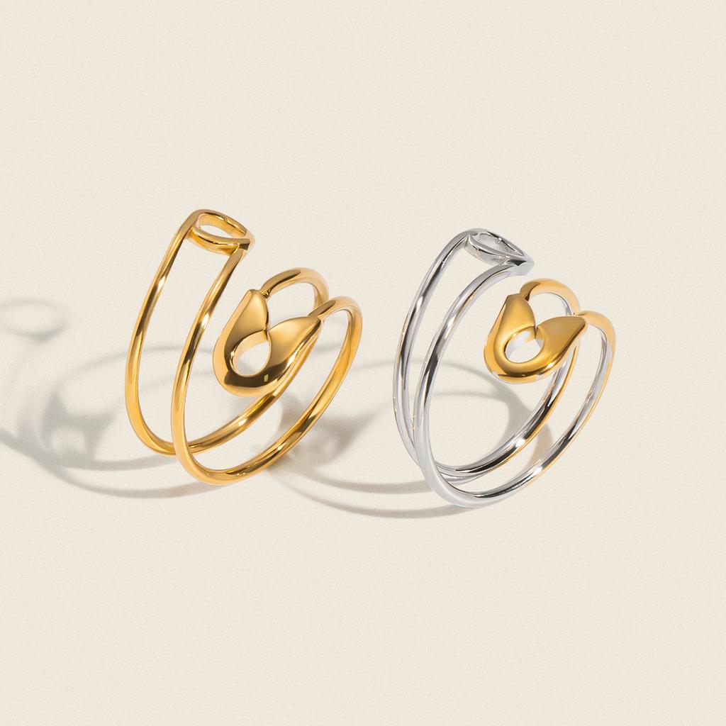 Yori Trendy Fashionable Paperclip Gold Silver Two Tone Open Ring Stainless Steel Charm Finger Jewelry Accessories Gift