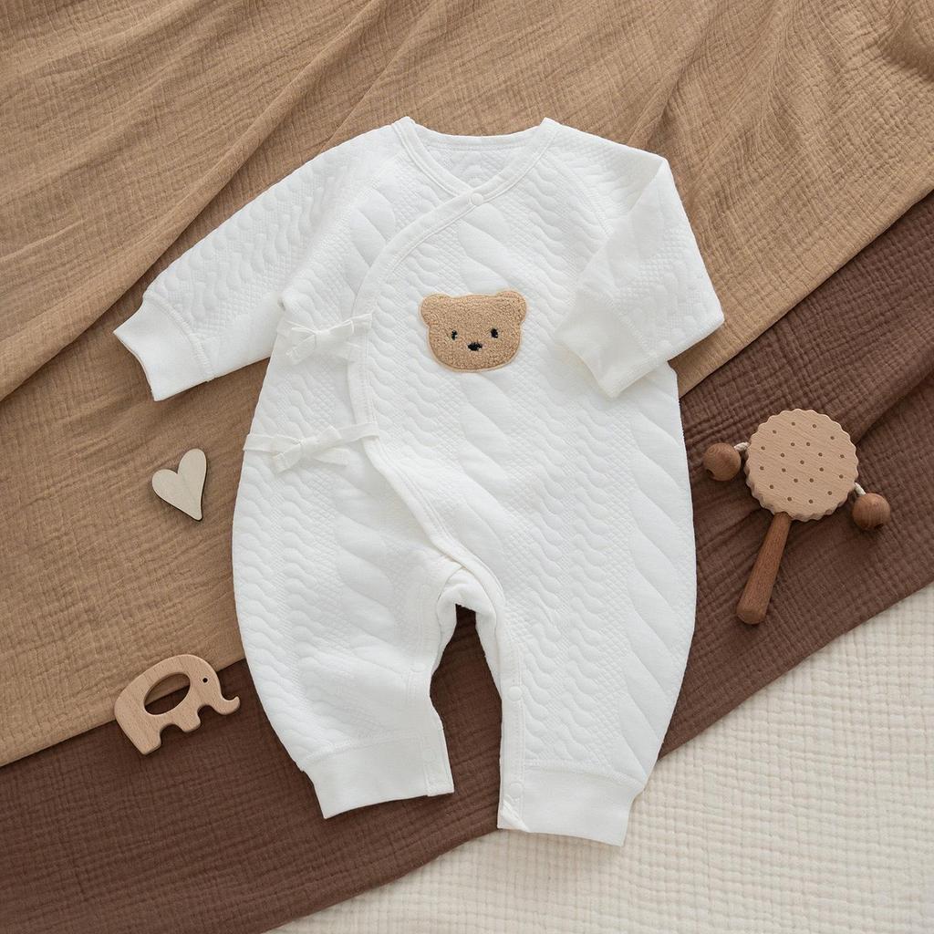 Infant Quilted Cotton Romper: Autumn-Winter, Warm Three-Layer Design, Size 90, Stylish & Cozy