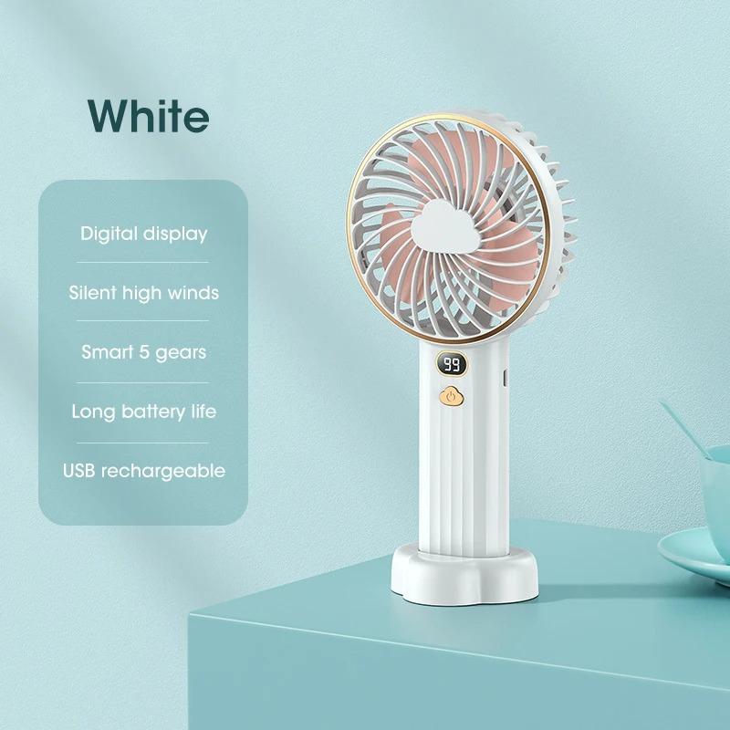 

Portable Rechargeable Mini Handheld Fan 3000mAh USB Strong Wind with 5 Speeds for Home Office Outdoor Travel белый