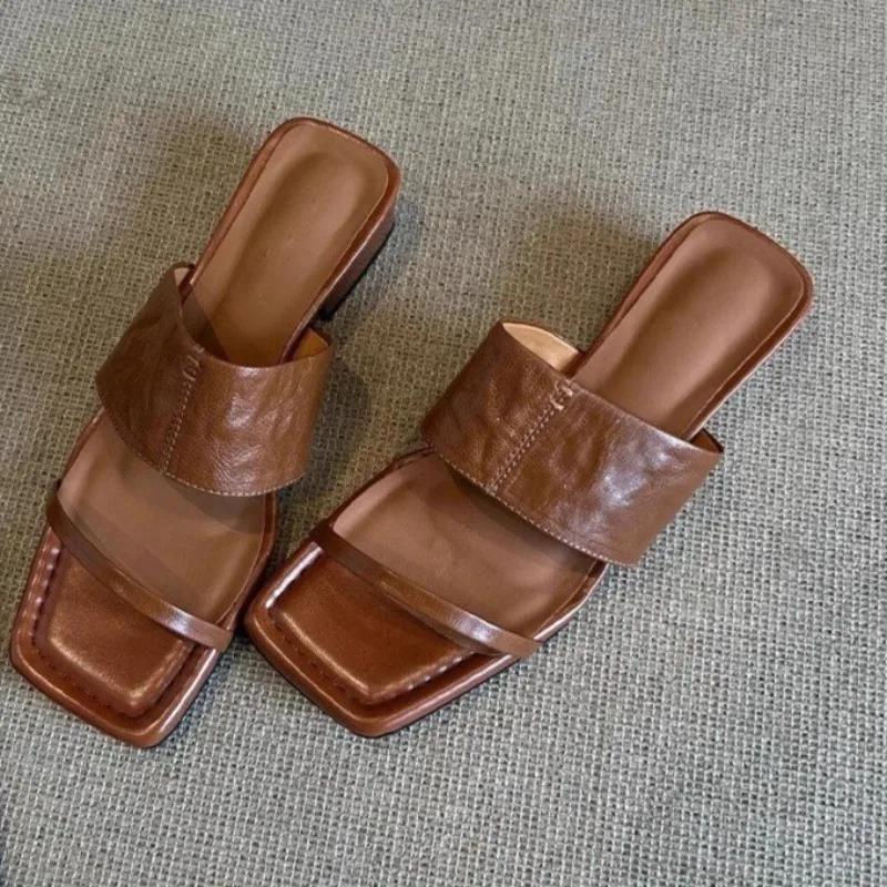 

Мода Мода Шлепанцы с открытым носком Женские Винтажные Уличные Квадратный носок Открытый носок Нескользящий Блочный каблук Каблук-рюмочка Тапочки 40 светло-коричневого