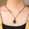 Natural crystal pendant, amethyst necklace, hand woven, water droplet jewelry