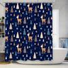 Winter Wonderland Reindeer Pine Tree Shower Curtain Set Navy Blue Christmas Decor Bathroom Accessory for Home Decor