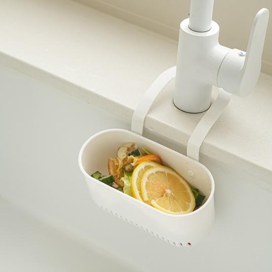 

Кошик для зливу раковини Тримач для губок Легко встановити Компактний Багатоцільовий Кошик-уловлювач їжі для раковини Кухонні аксесуари білий