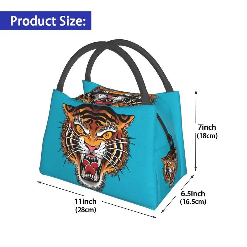 Custom Gothic Traditional Tattoo Tiger Head Lunch Bag Women Cooler Thermal Insulated Lunch Box for Work Pinic or Travel