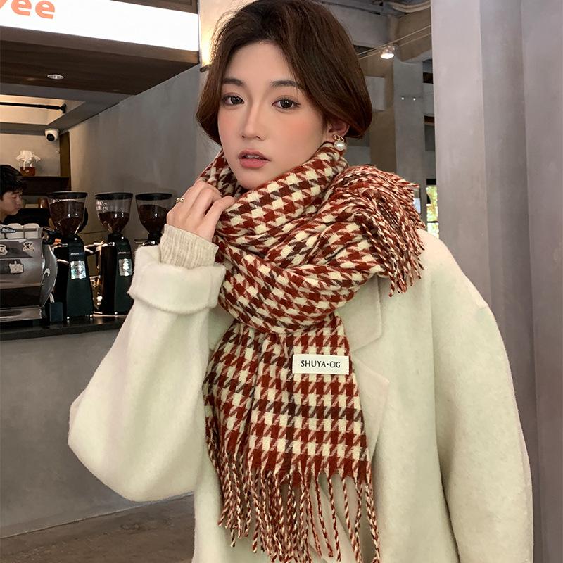 Korean Style All Match Fashion Plaid Scarf for Women Autumn and Winter New Student Warm and Cold Proof Tassel Shawl Scarf
