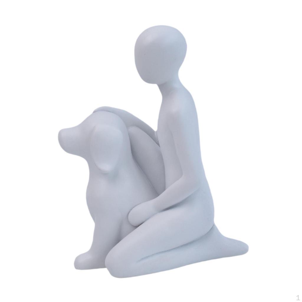 Man And Dog Statue Memorial Resin Figurine Emotional Family Sculpture Heartfelt Home Decoration