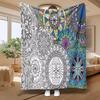 Mixed Color Black White Mandala Flower Flannel Blanket, Bohemian Round Floral Line Art Print Soft Throw for Bedroom Sofa Travel