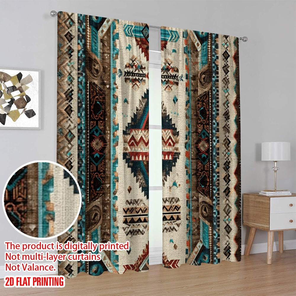 2D flat printing 2pcs Window Drapes Aztec Southwestern Native Fabric Without Electricity Festive Backdrops Use for Office