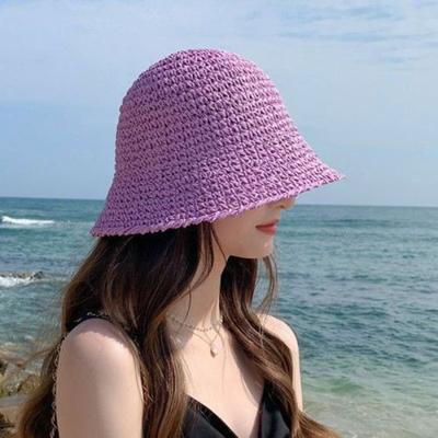 Damen Stroh Sonnenhut Gewebter Bucket Hat Faltbarer Fischerhut Sonnenschutz Strand