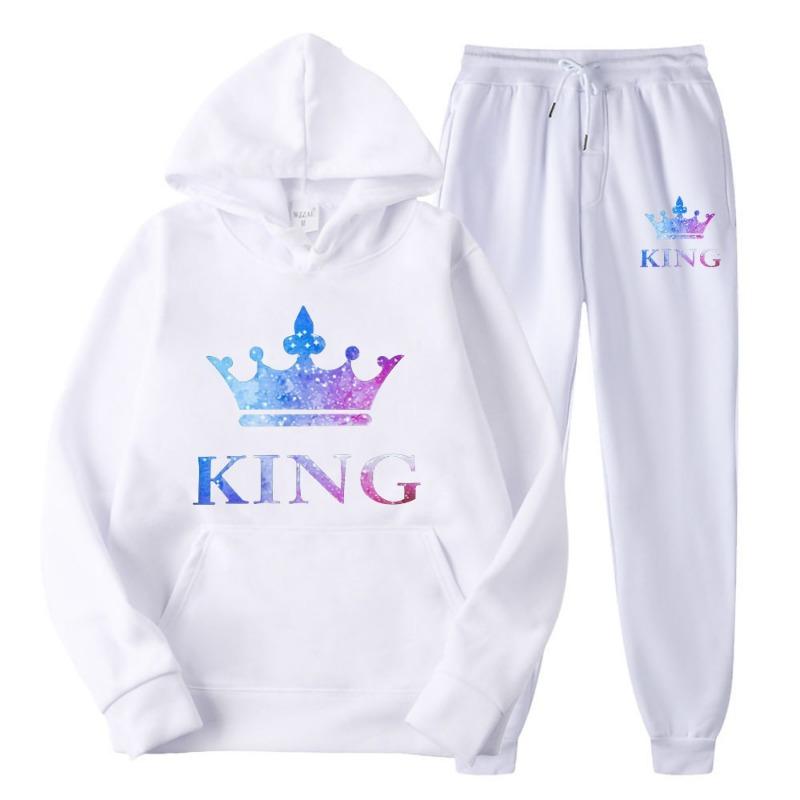 Paar Kapuzenpullover Set Herren Damen Lässig Locker Langärmlig Sportbekleidung Fleecejacke Jogginghose Kurzarmshirts (Herren)