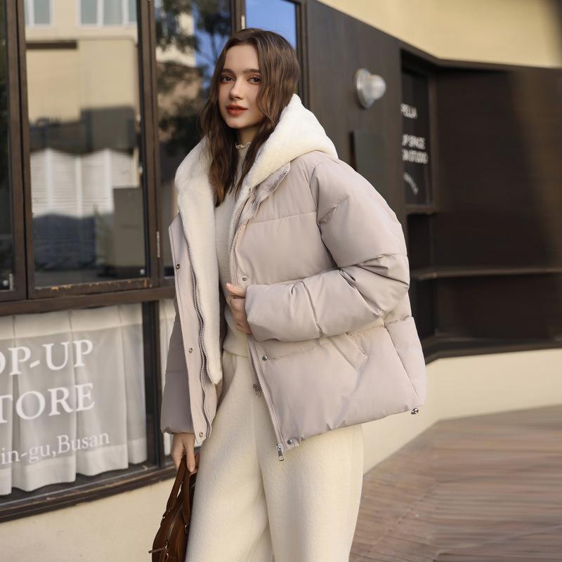 

Зимняя новая женская плюшевая стеганая куртка с капюшоном в стиле пэчворк, модная универсальная трендовая куртка L