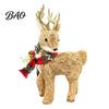 Forest Atmosphere Party Supplies Handmade Straw Deer/Squirrel Christmas Ornaments with Scarf, Retro Pastoral Style Natural Fiber Rustic Animal