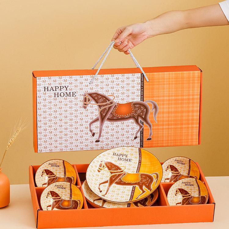 Year of the Horse Ceramic Rice Bowl Set: Includes Bowl, Plate, and Chopsticks - Perfect for Home and Business Gifts
