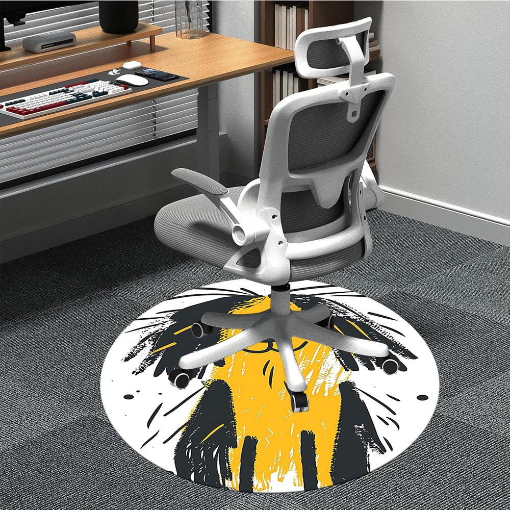 

1pc Lion Dog Yellow Office Round Area Rug, Indoor Mat Suitable ForOffice, Under Office Chairs Bedroom Living Room Home Decor, Room Decot169 80cm by 80cm