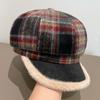 Chic Plaid Beret for Women - Warm Fleece-Lined Newsboy Cap, French Style Painter's Hat with Ear Flaps, Perfect for Fall & Winter