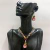Fashion Trend Zirconia Peach Heart Necklace & Earring Set - Elegant Accessory for Dresses