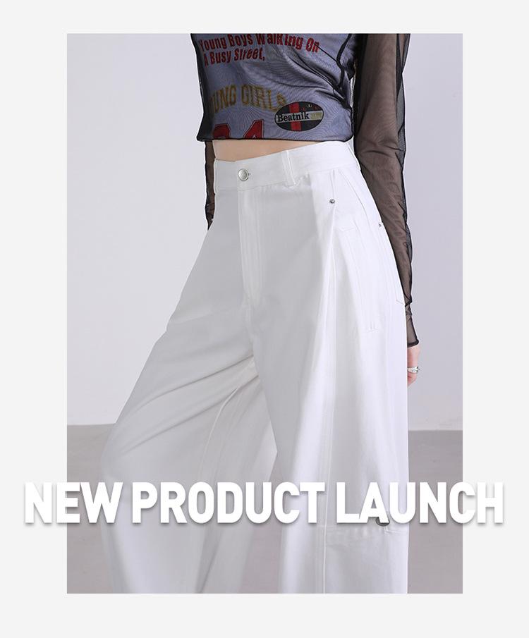 2025 Autumn Women's Spliced Wide-Leg Cargo Pants with Large Pockets