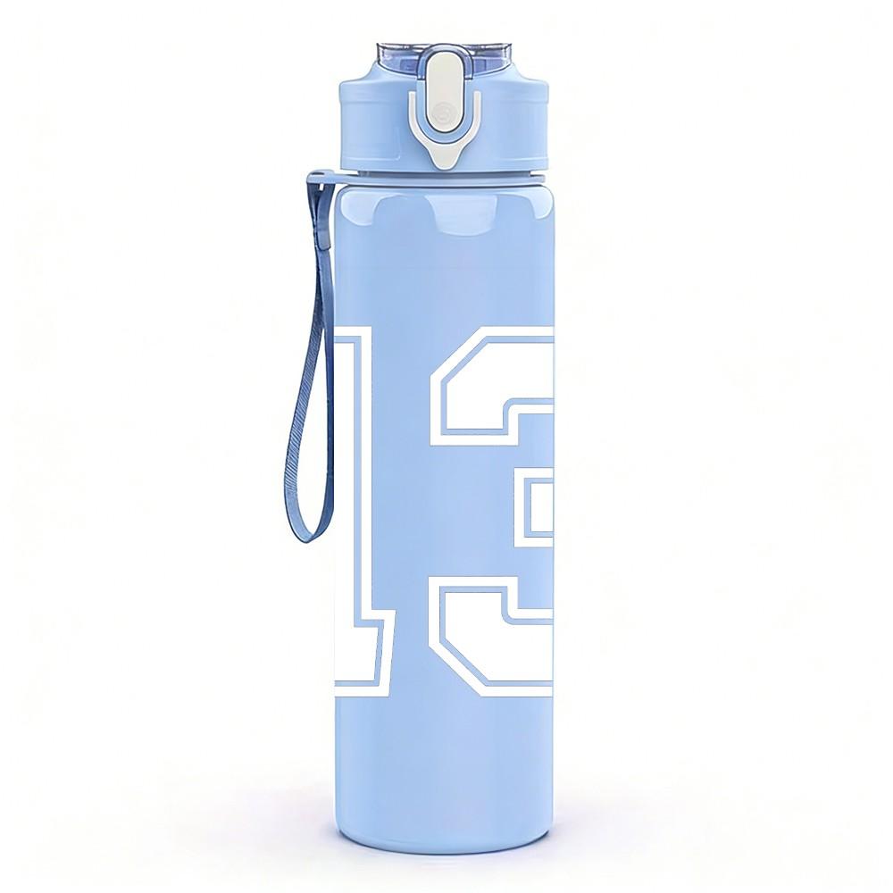 1PC Number Thirteen White Pattern 750ml Color Plastic Sports Water Bottle Leakproof Flip Straw Lid Suitable for Sports Office Home Use