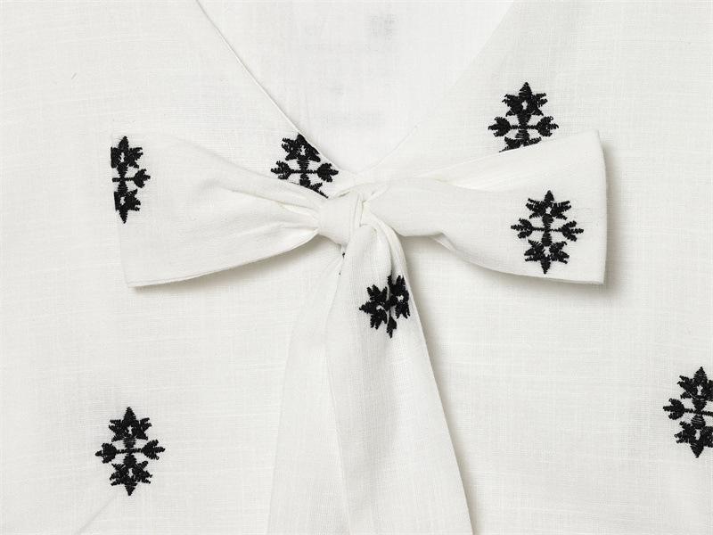2026 Spring New Arrival: European & American Style Women's Casual Puff Sleeve Bow Embroidery Dress
