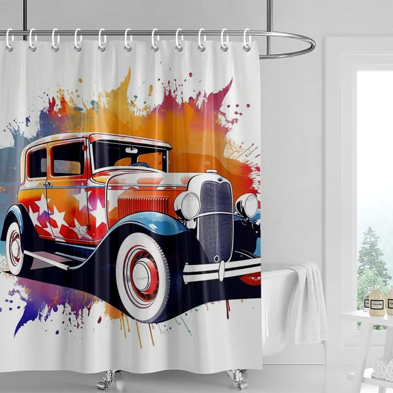 Car Pattern Shower Curtain Waterproof Bathroom Partition Curtain Bathroom shower curtain hooks 90x180cm 180x200cm