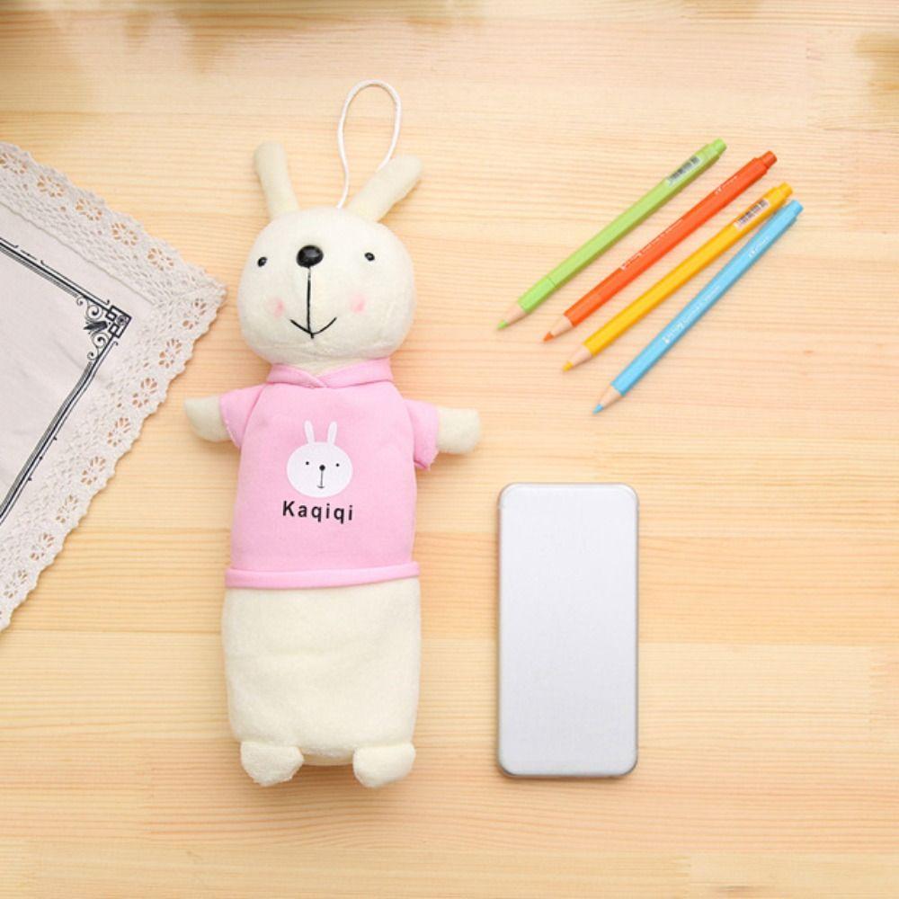 Kawaii Student Pencil Case Cartoon Stationery Storage Box Durable Plush Rabbit Pencil Bag Gifts