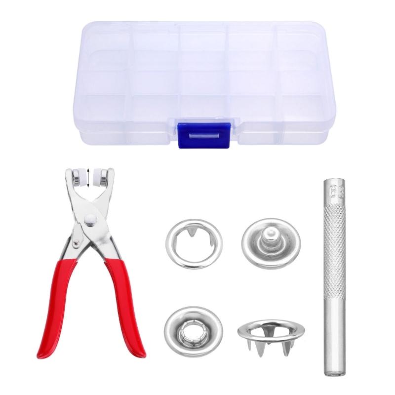 5 Prongs Metal Button Fasteners Tool With Metal Pliers and Hole Puncher For Backpacks Clothing Leather Bag Sewing Craft