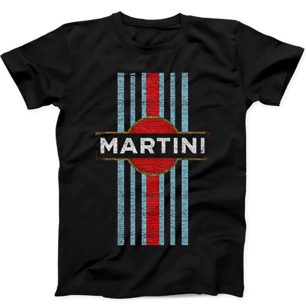 Ретро Логотип гоночного автомобиля Martini Ретро Подарок Футболка Черная Футболка 484 Унисекс Футболка XXL
