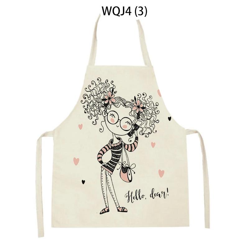 Lovely Cartoon Girl Pattern Linen Sleeveless Kitchen Aprons Women Men Home Cooking Baking Waist Bib Pinafore Antifouling Apron