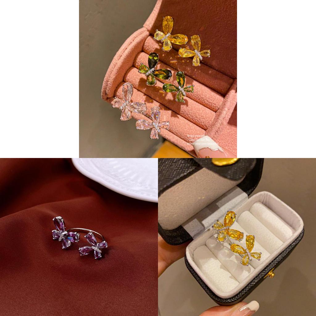 Animal Inspired Butterfly Open Ring With Cubic Zirconia For Fashion Women