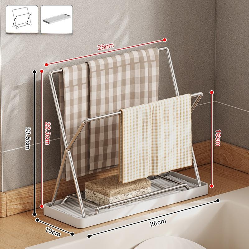 304 Stainless Steel Dishcloth Rack Kitchen Countertop Sink-Side Dishcloth Drying Rack Sponge Holder Cleaning Brush Drainage Storage Rack