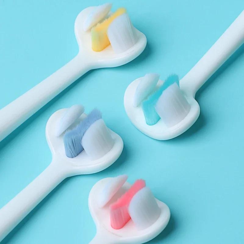 Cartoon Three Sided Creative Toothbrush Baby Infants 3-10 Years Oral Cleaning Small Head Soft Bristled Toothbrushes for Kids