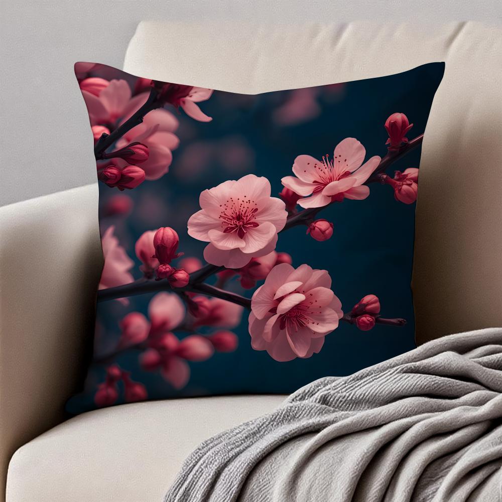 Natural Cherry Blossom Cushion Cover Pillowcase Antidustmite Invisible Zipper Short Plush Sofa Cushion