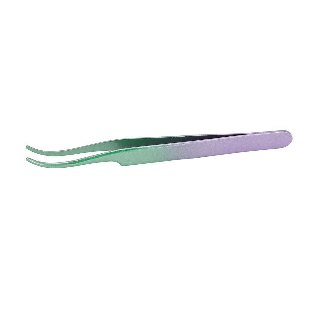Lash Tweezers Stainless Steel Tight Bite Curved Lash Extensions Tweezers Green Purple Gradient
