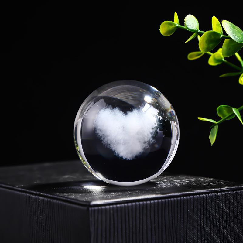 "40 Crystal Ball Ornaments: Rainy Day Clouds, Sun, Galaxy Design - Laser Engraved Cube for Home Decor and Gifts"