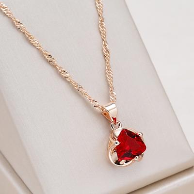 New Romantic Red Natural Zircon Necklace For Women  Rose Gold Luxury Couple Gift Simple Pendant Daily Fine Jewelry