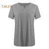 Women T-shirt V-Neck Short Sleeve Tops with Chest Pockets Solid Color Casual Loose Fit Tee Shirt Daily Wear