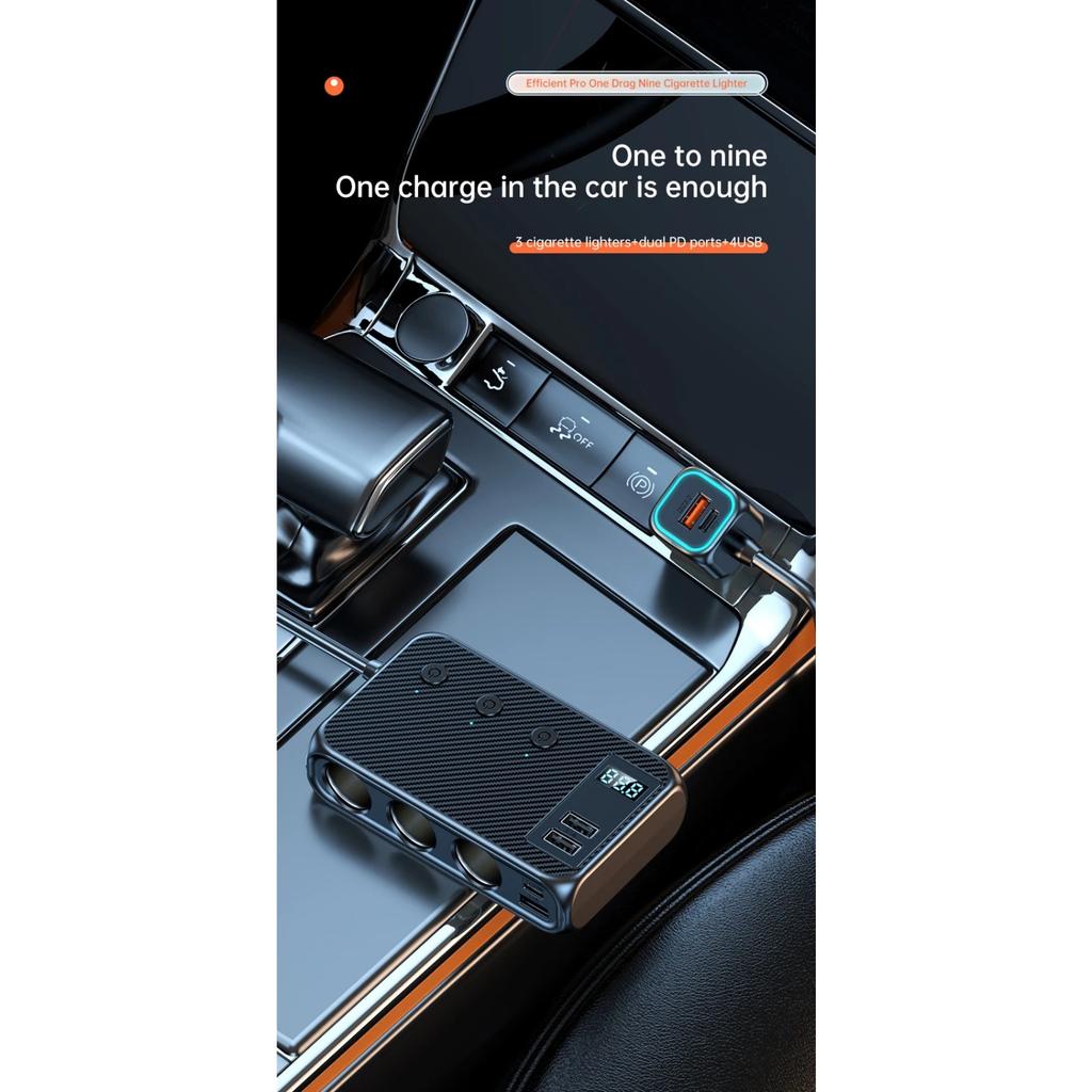 171W Autoladegerät-Adapter 9 in 1 Steckdosenverteiler PD30W/QC 3.0 Unabhängige Schalter 12V/24V DC-Ausgang