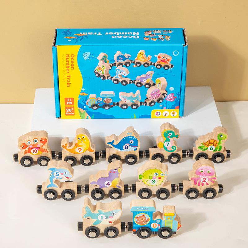 Wooden Magnetic Number Train for Kids - Color Recognition Toy