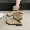 Women's new autumn and winter Martin boots, retro medium tube stacking boots, thin fashion boots, thick heel flat bottom short boots.