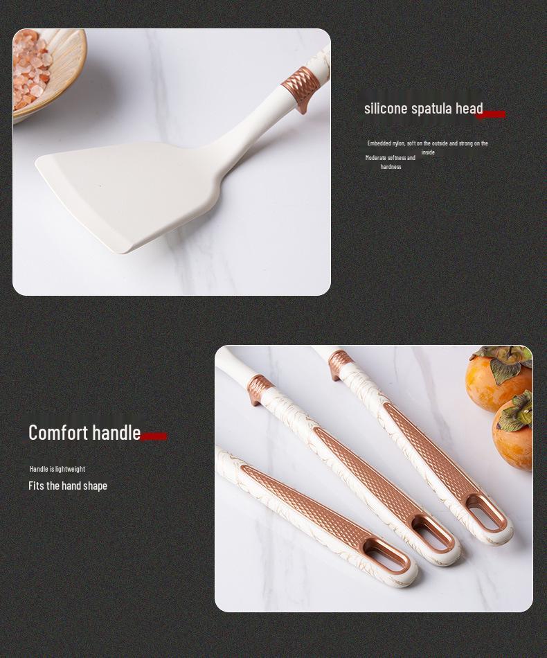 Silicone 7-Piece Kitchen Utensil Set with Storage Rack: Heat-Resistant, Non-Stick Spatula, Slotted Spoon, Ladle.