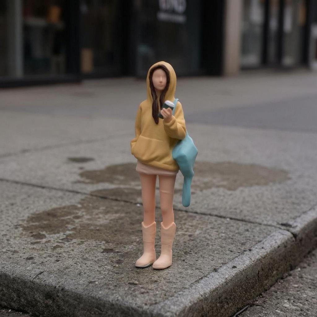 1:64 Scale Hooded Girl Figurine Hand-Painted Miniature Standing