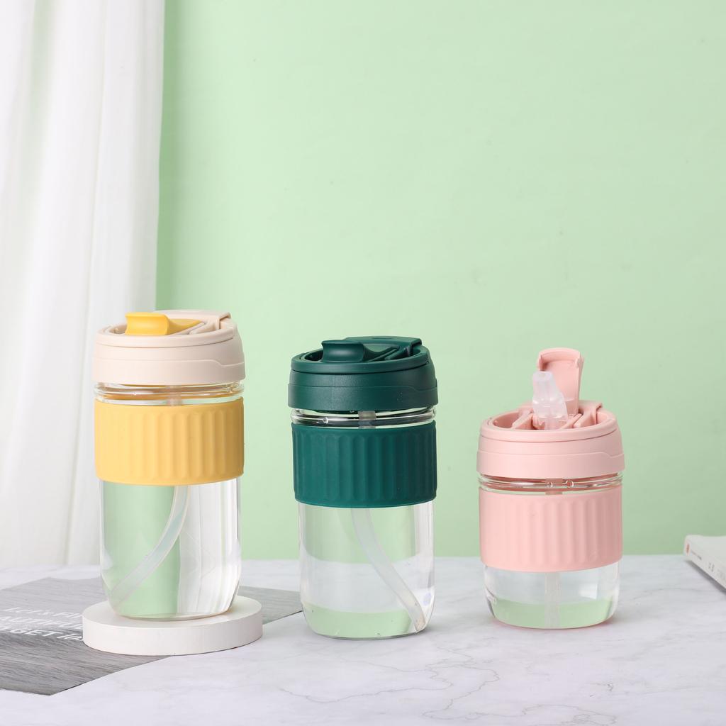 Double drink glass straw cup cute high value water cup women portable accompanying coffee cup gift cup
